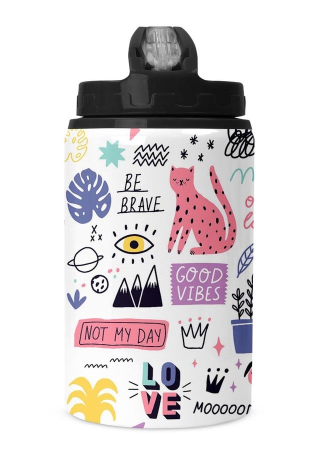 TrendoPrint Printed Aluminium Sipper Water Bottle With Lid & Straw 750Ml For Gym, Yoga, Kids, Boys, Girls, Brother, Sister, Babies, Baby, Workout, Adults (Wb540), Black - Image 2